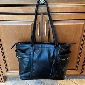 Sione Black Vegan Leather Shoulder Bag With Detachable Tassels